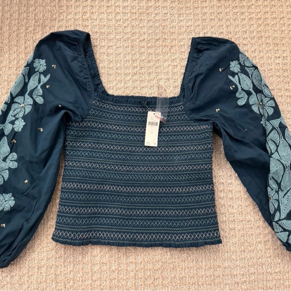 Anthropologie Embroidered Blue Women's Top